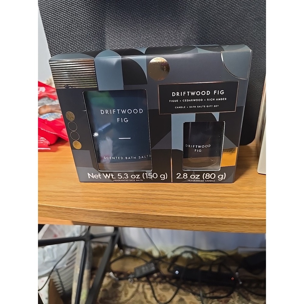 Driftwood Fig Candle And Bath Salt Gift Set New